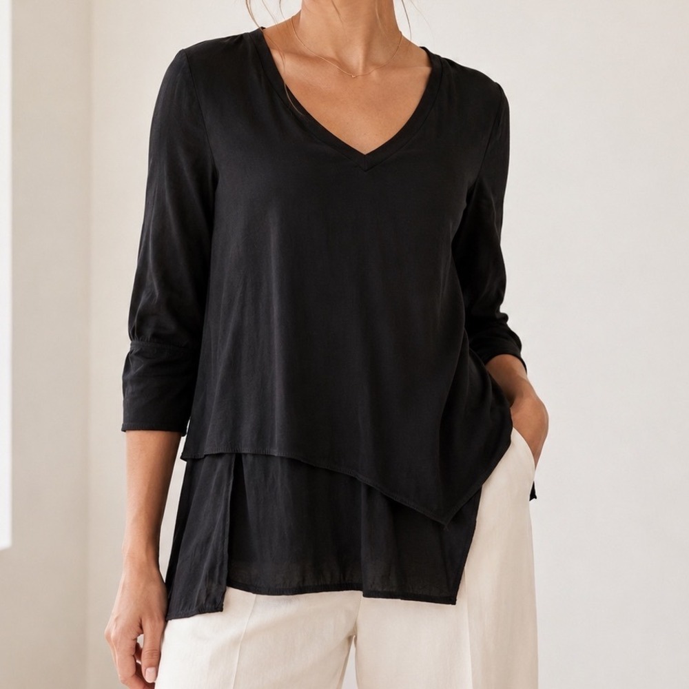 LOLA & SOPHIE Black Layered Asymmetrical Modern Scandi Minimalist Tunic Sz SMALL